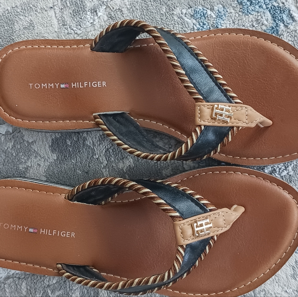 Tommy Hilfiger Black and Tan Women's Sandals